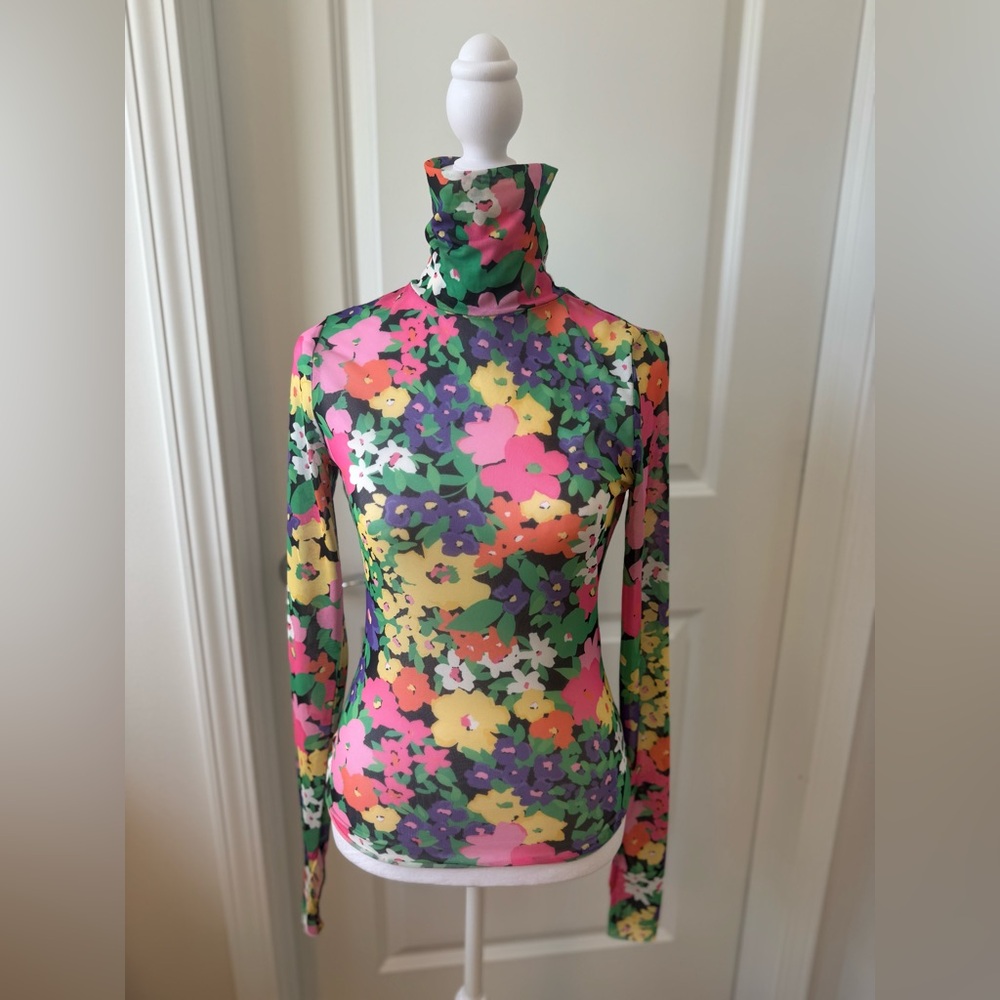 AFRM Floral Long Sleeve Turtleneck Mesh Top